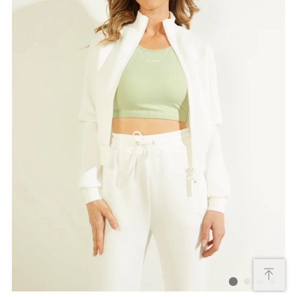 Eco Allie Scuba Zip-Up Jacket Cream Fitted Sweatshirt - Picture 1 of 6